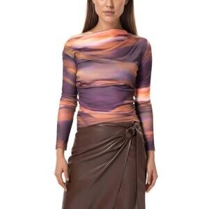 NEW AREA STARS draped jersey top in abstract stripe